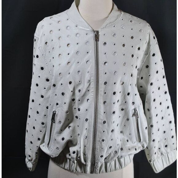 IRO 100% Lamb Leather Cutout Cropped Bomber Jacket- 36(US 4) - Picture 3 of 6